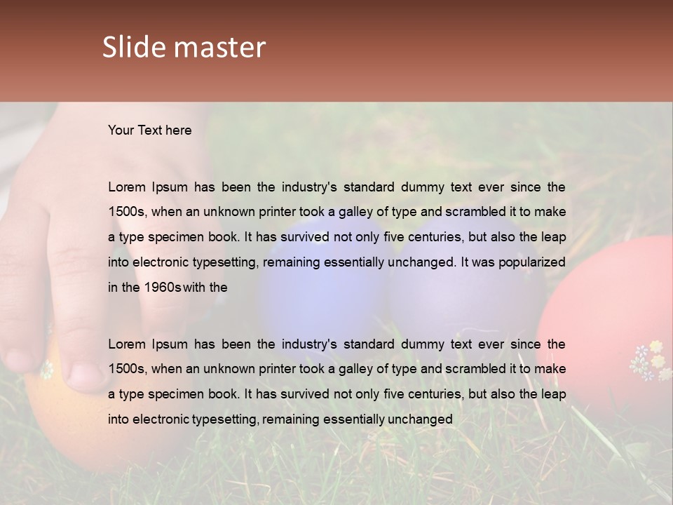 A Child's Hand Touching An Egg On The Grass PowerPoint Template