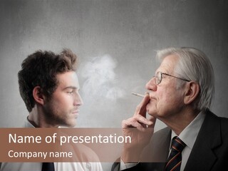 A Man Smoking A Cigarette Next To Another Man PowerPoint Template