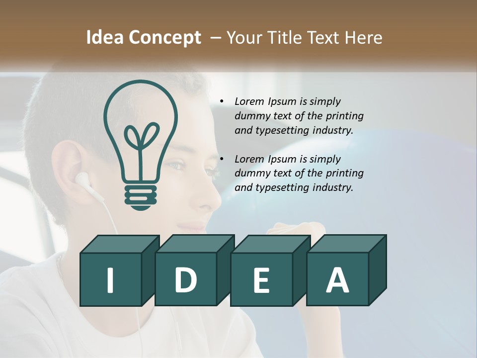 A Young Man Listening To Music With Headphones PowerPoint Template