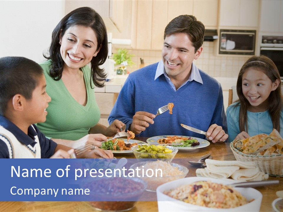 A Family Eating A Meal Together At A Table PowerPoint Template