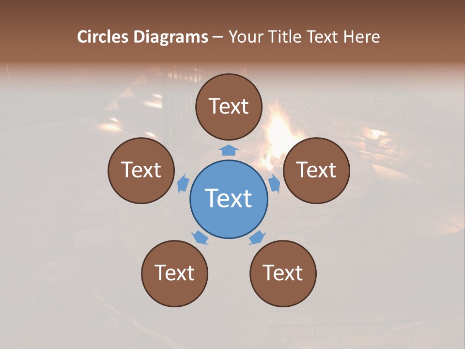 A Fire Pit In A Backyard With Steps Leading Up To It PowerPoint Template