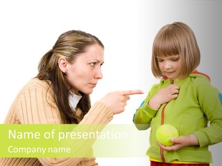 A Woman Pointing At A Child Holding A Tennis Ball PowerPoint Template