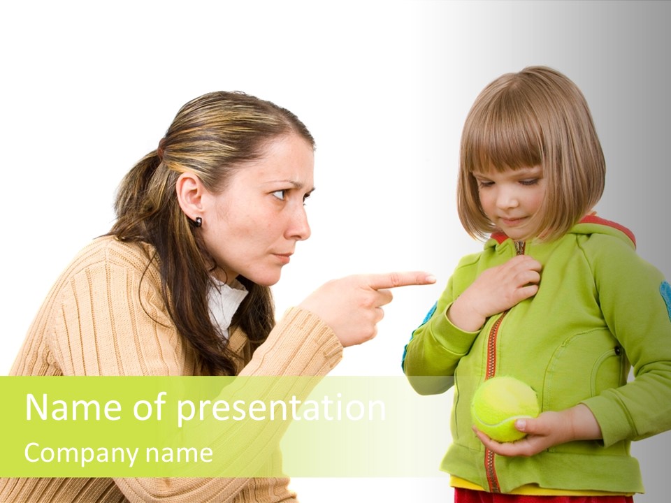 A Woman Pointing At A Child Holding A Tennis Ball PowerPoint Template