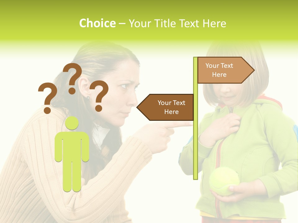 A Woman Pointing At A Child Holding A Tennis Ball PowerPoint Template