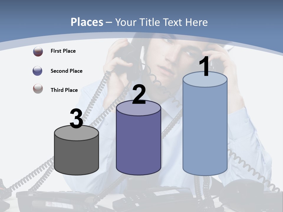 A Man In A Blue Shirt And Tie Talking On A Telephone PowerPoint Template