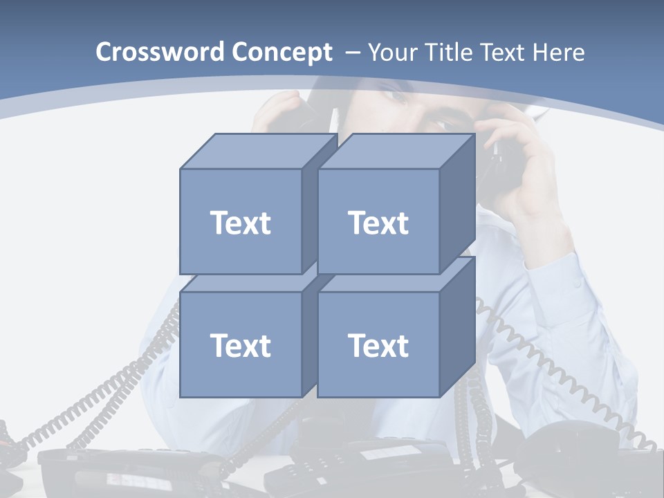 A Man In A Blue Shirt And Tie Talking On A Telephone PowerPoint Template