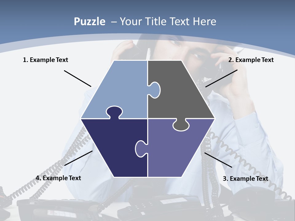 A Man In A Blue Shirt And Tie Talking On A Telephone PowerPoint Template