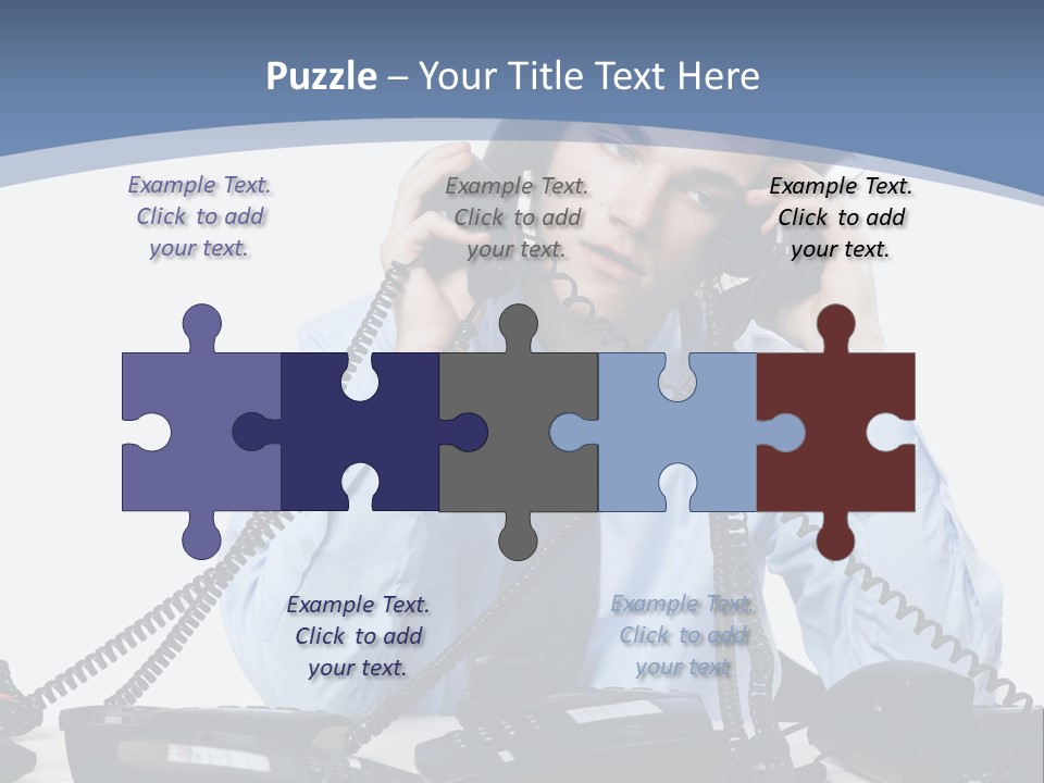 A Man In A Blue Shirt And Tie Talking On A Telephone PowerPoint Template