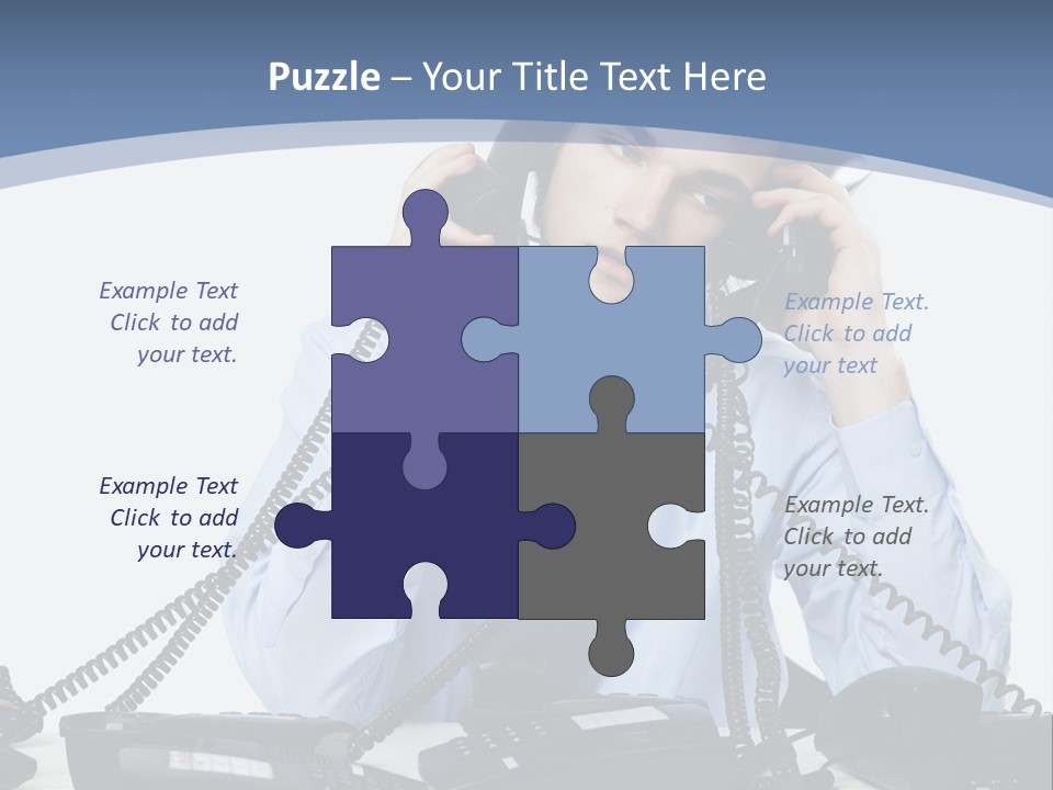 A Man In A Blue Shirt And Tie Talking On A Telephone PowerPoint Template