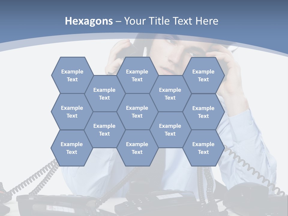 A Man In A Blue Shirt And Tie Talking On A Telephone PowerPoint Template