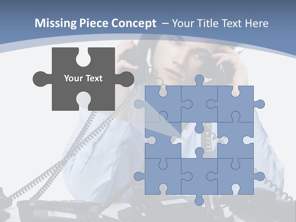 A Man In A Blue Shirt And Tie Talking On A Telephone PowerPoint Template