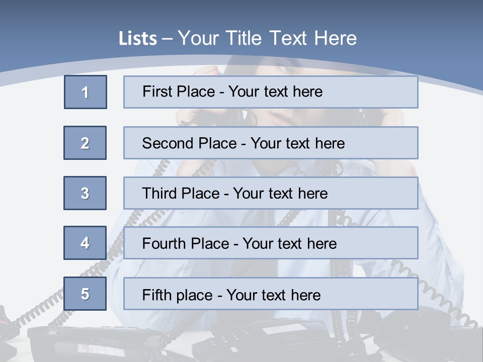 A Man In A Blue Shirt And Tie Talking On A Telephone PowerPoint Template