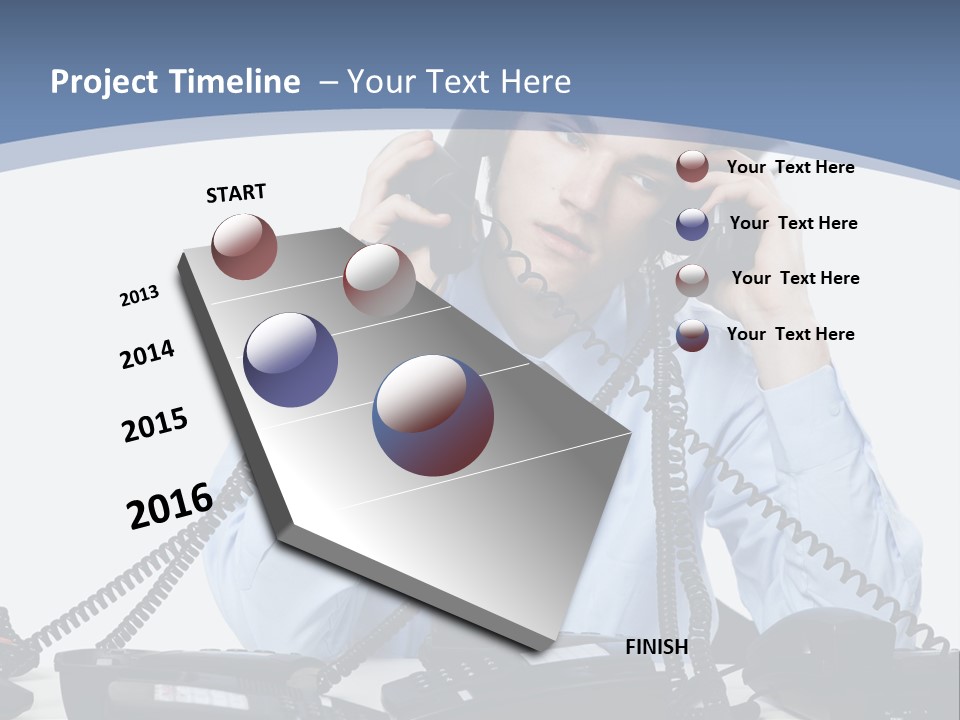 A Man In A Blue Shirt And Tie Talking On A Telephone PowerPoint Template