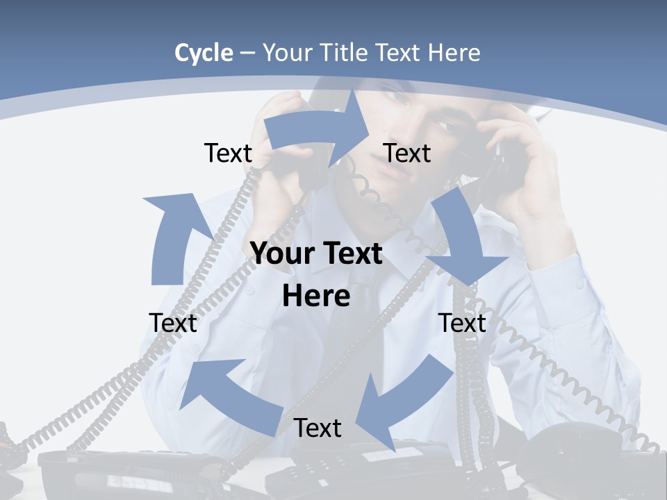 A Man In A Blue Shirt And Tie Talking On A Telephone PowerPoint Template