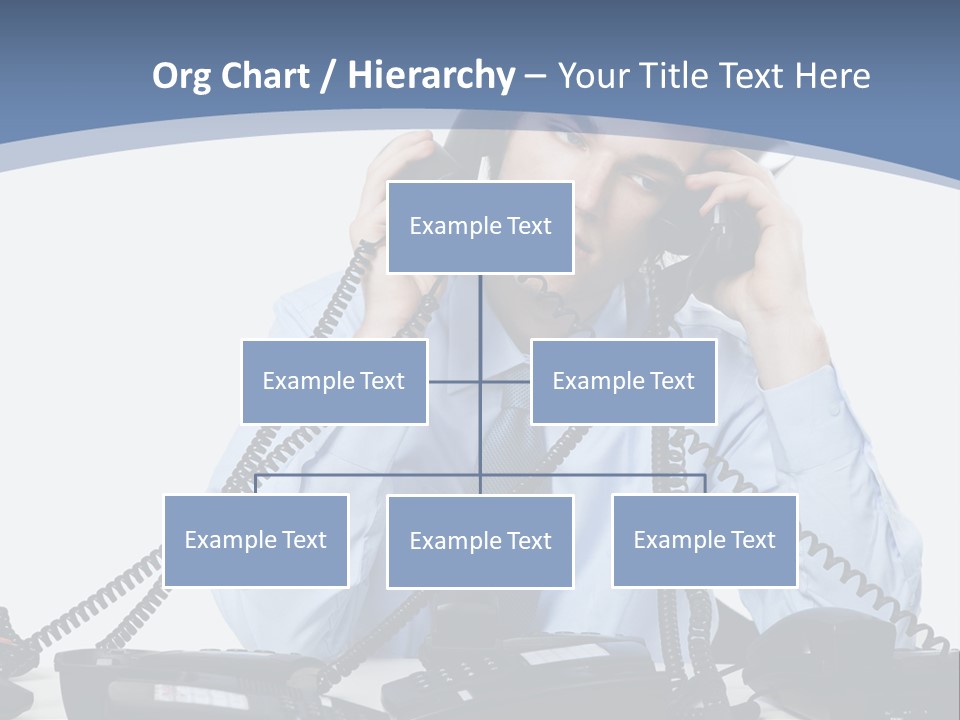 A Man In A Blue Shirt And Tie Talking On A Telephone PowerPoint Template