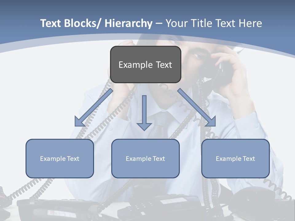 A Man In A Blue Shirt And Tie Talking On A Telephone PowerPoint Template