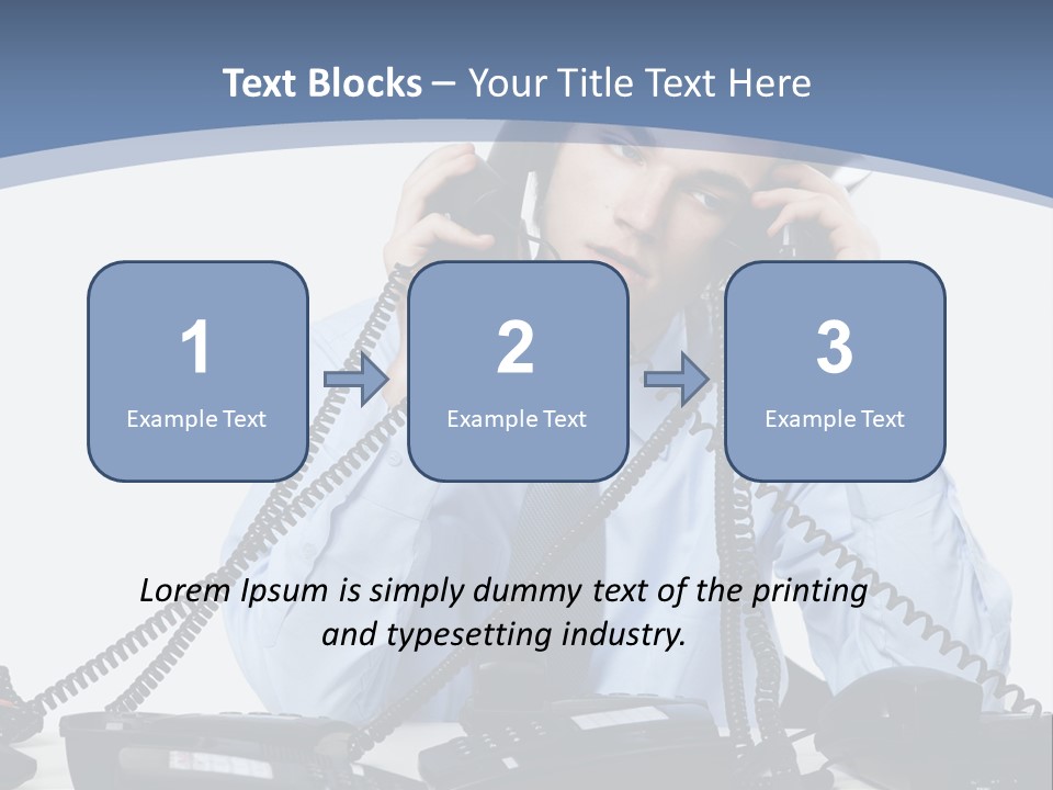 A Man In A Blue Shirt And Tie Talking On A Telephone PowerPoint Template
