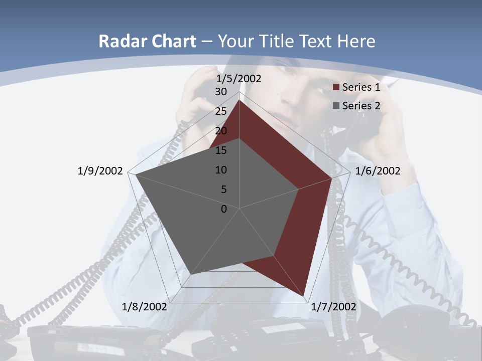 A Man In A Blue Shirt And Tie Talking On A Telephone PowerPoint Template