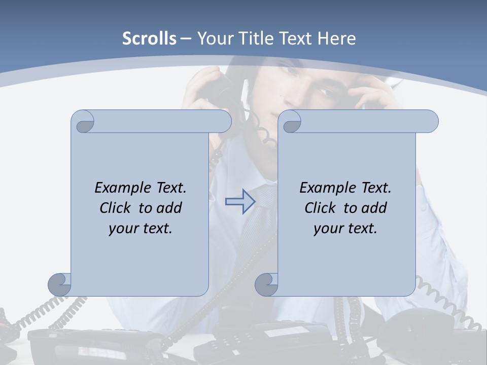 A Man In A Blue Shirt And Tie Talking On A Telephone PowerPoint Template