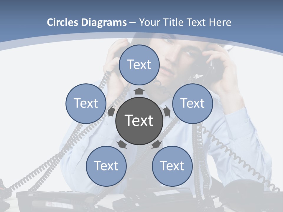 A Man In A Blue Shirt And Tie Talking On A Telephone PowerPoint Template