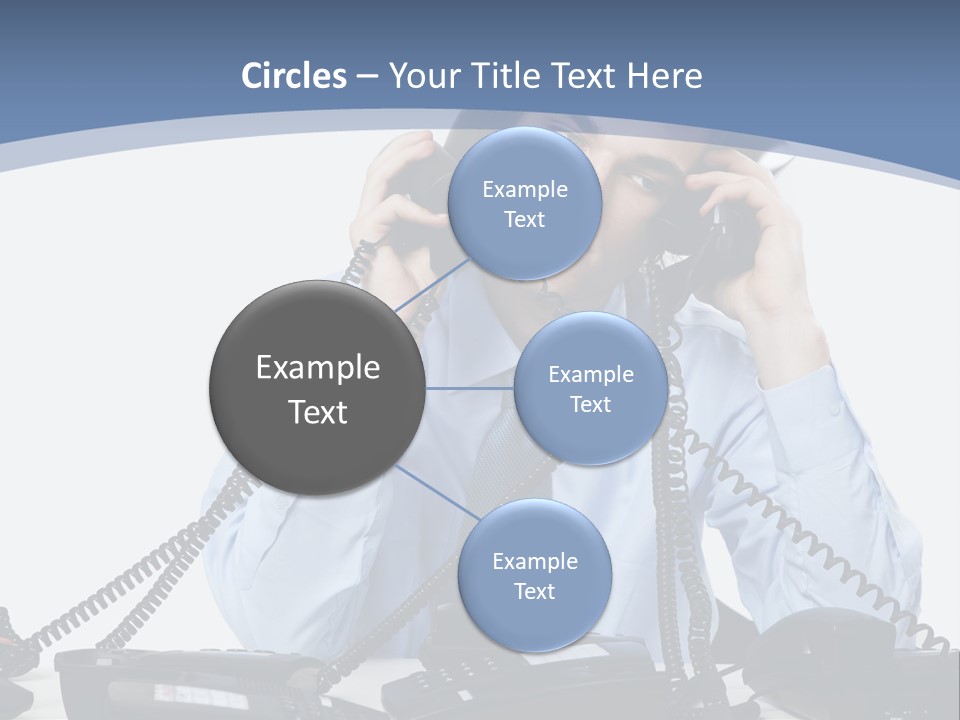 A Man In A Blue Shirt And Tie Talking On A Telephone PowerPoint Template