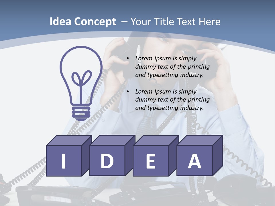 A Man In A Blue Shirt And Tie Talking On A Telephone PowerPoint Template