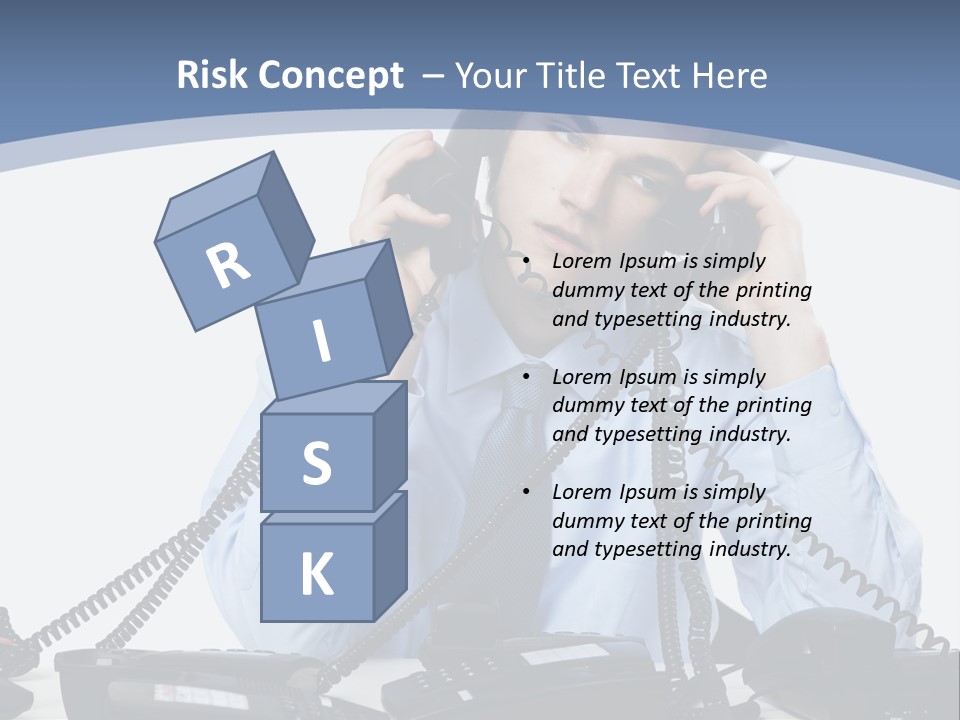 A Man In A Blue Shirt And Tie Talking On A Telephone PowerPoint Template