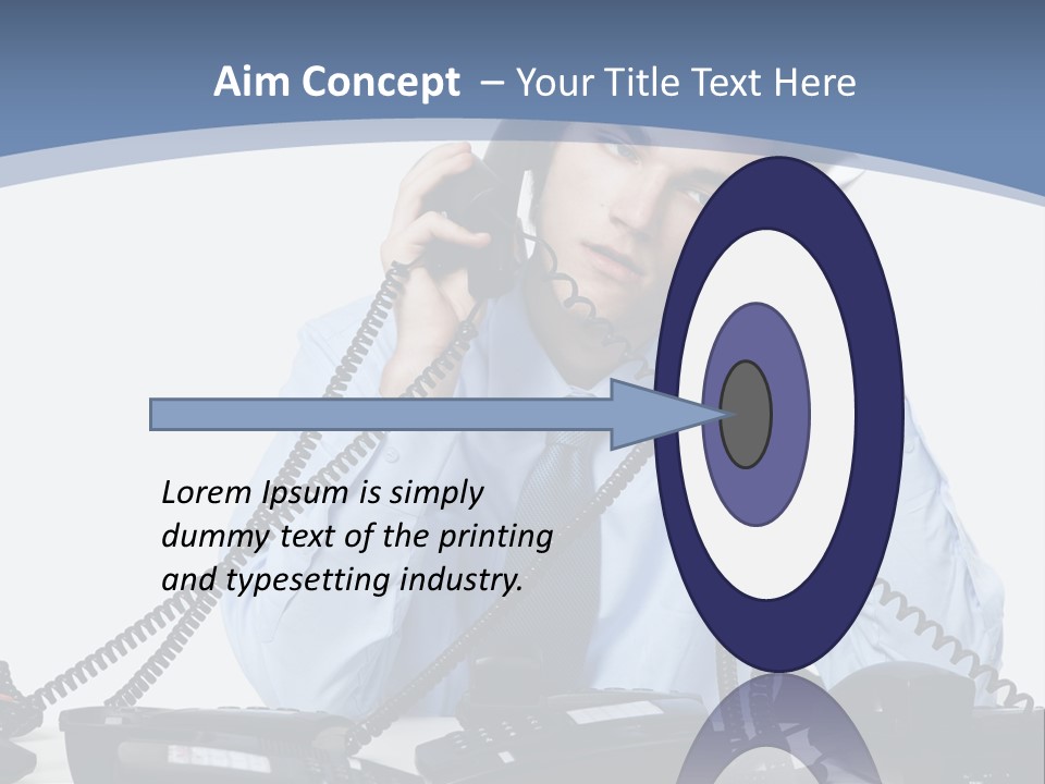 A Man In A Blue Shirt And Tie Talking On A Telephone PowerPoint Template