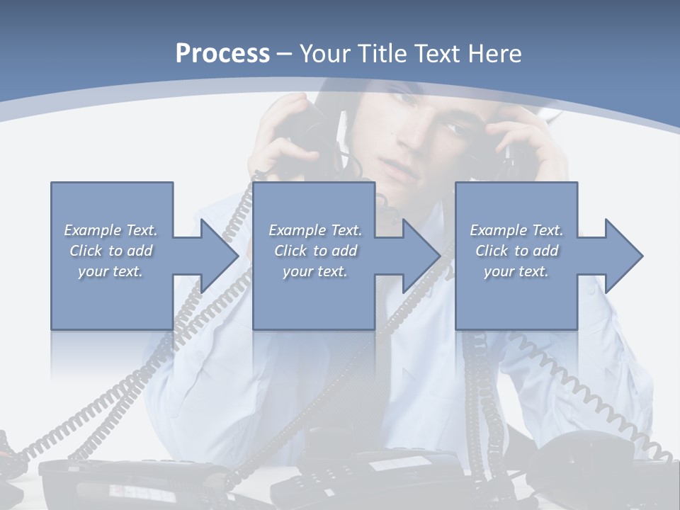 A Man In A Blue Shirt And Tie Talking On A Telephone PowerPoint Template