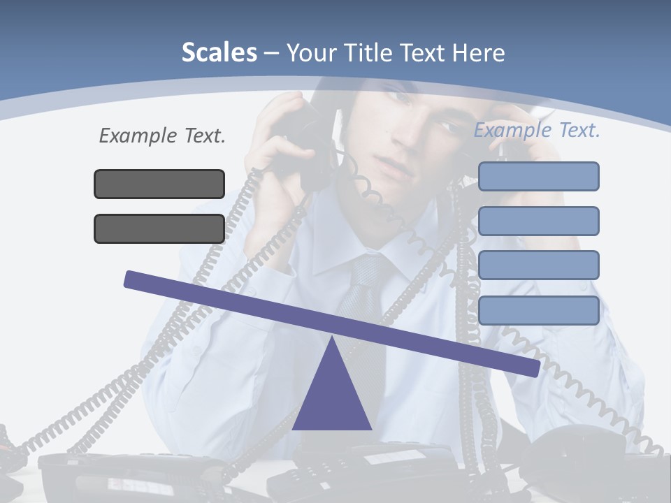 A Man In A Blue Shirt And Tie Talking On A Telephone PowerPoint Template