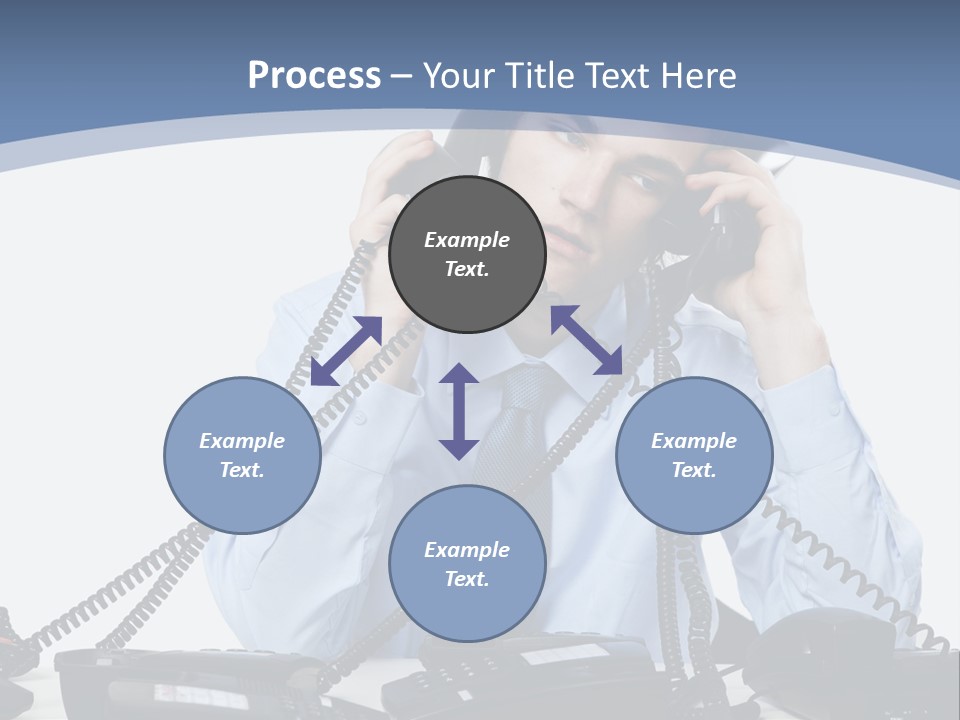 A Man In A Blue Shirt And Tie Talking On A Telephone PowerPoint Template