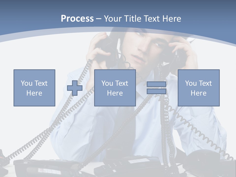 A Man In A Blue Shirt And Tie Talking On A Telephone PowerPoint Template