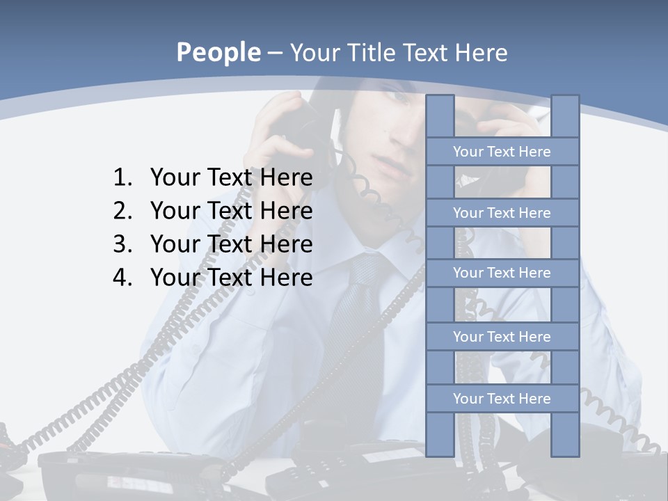 A Man In A Blue Shirt And Tie Talking On A Telephone PowerPoint Template