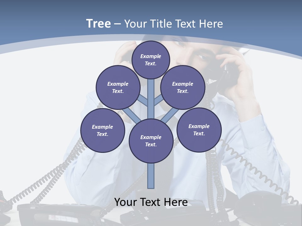 A Man In A Blue Shirt And Tie Talking On A Telephone PowerPoint Template