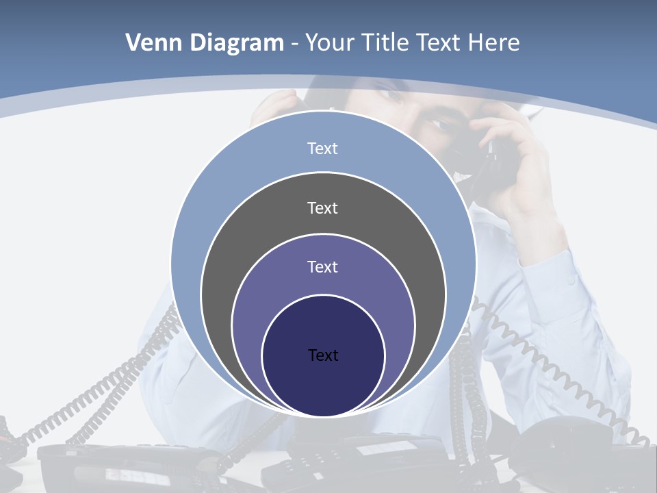 A Man In A Blue Shirt And Tie Talking On A Telephone PowerPoint Template