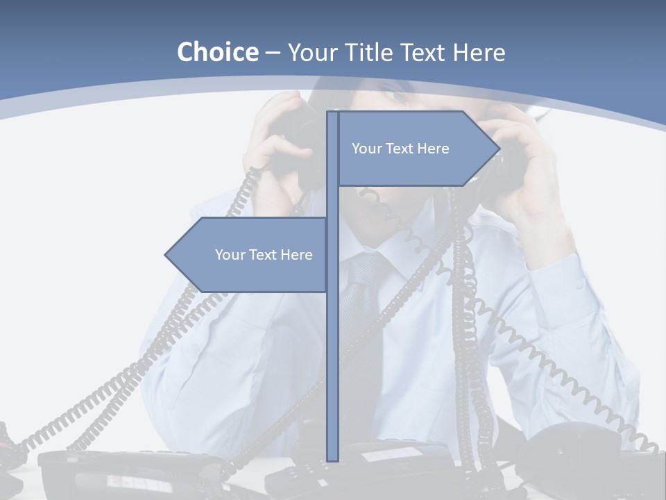 A Man In A Blue Shirt And Tie Talking On A Telephone PowerPoint Template