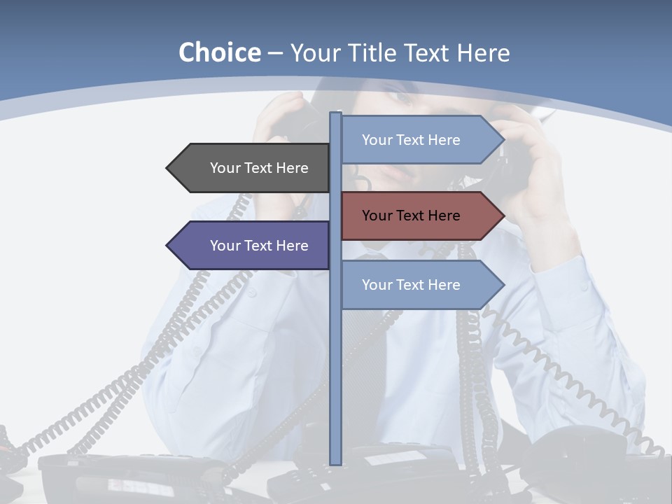 A Man In A Blue Shirt And Tie Talking On A Telephone PowerPoint Template