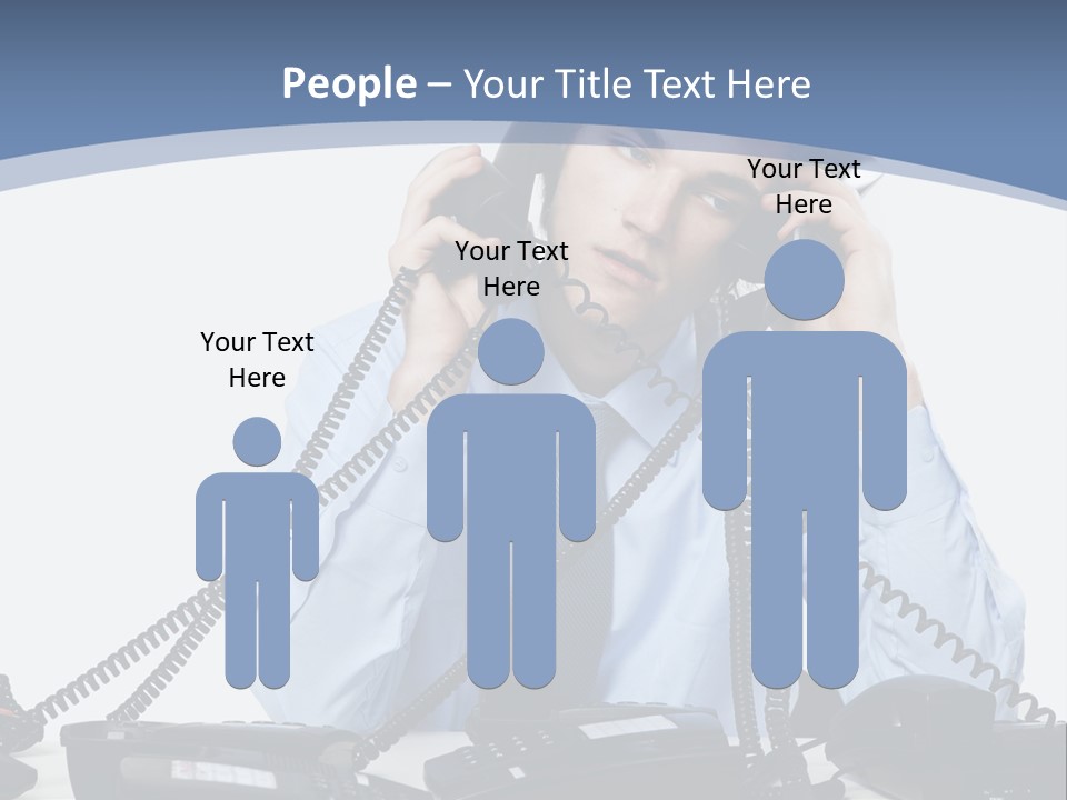 A Man In A Blue Shirt And Tie Talking On A Telephone PowerPoint Template