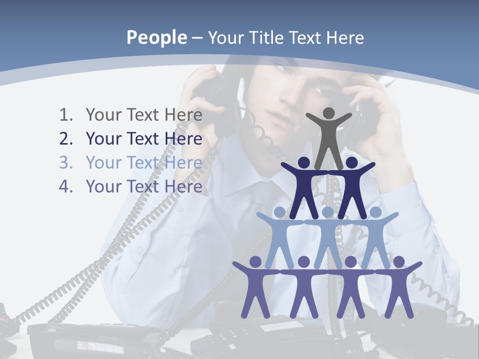 A Man In A Blue Shirt And Tie Talking On A Telephone PowerPoint Template