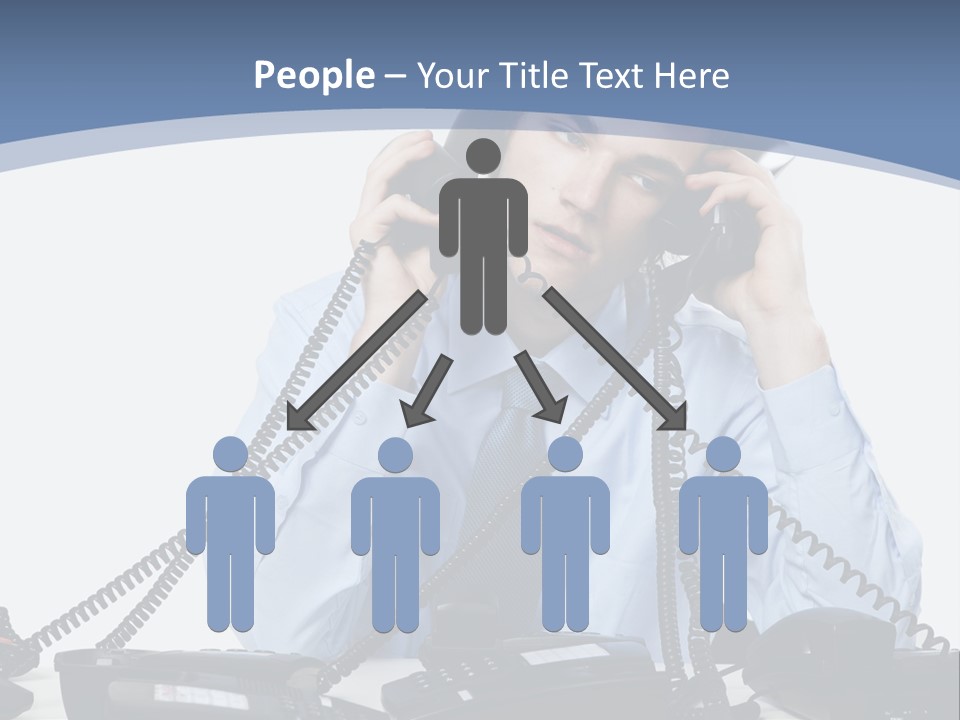 A Man In A Blue Shirt And Tie Talking On A Telephone PowerPoint Template