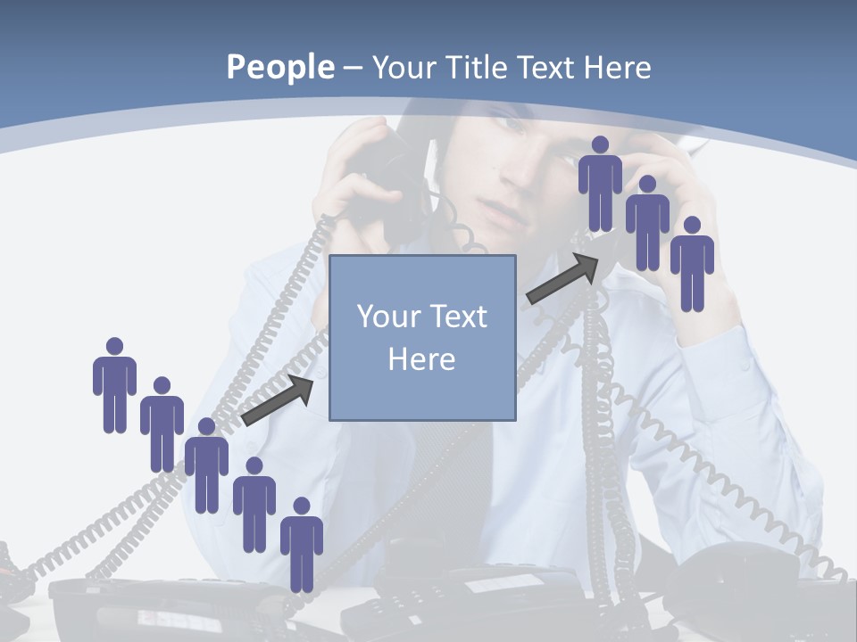 A Man In A Blue Shirt And Tie Talking On A Telephone PowerPoint Template