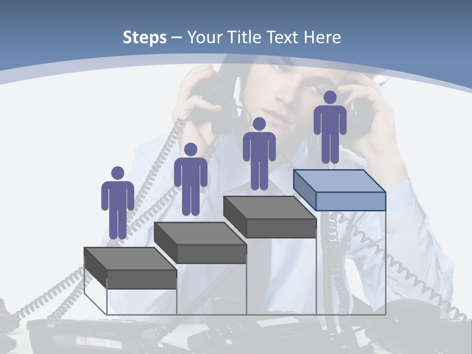 A Man In A Blue Shirt And Tie Talking On A Telephone PowerPoint Template