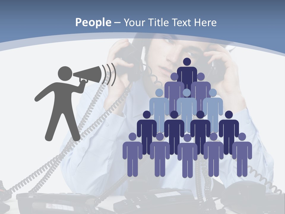 A Man In A Blue Shirt And Tie Talking On A Telephone PowerPoint Template