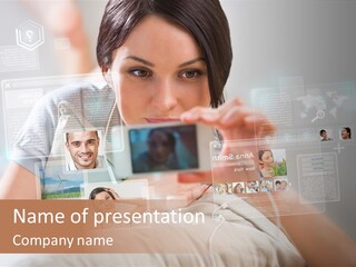 A Woman Holding A Cell Phone In Front Of Her Face PowerPoint Template