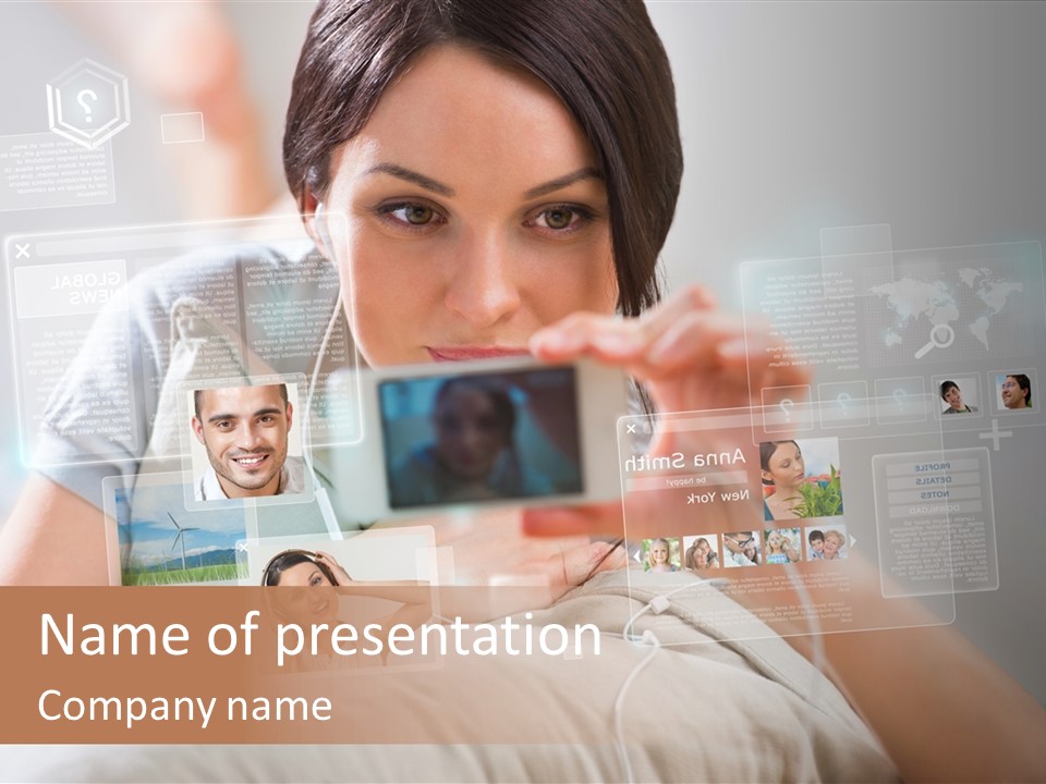 A Woman Holding A Cell Phone In Front Of Her Face PowerPoint Template
