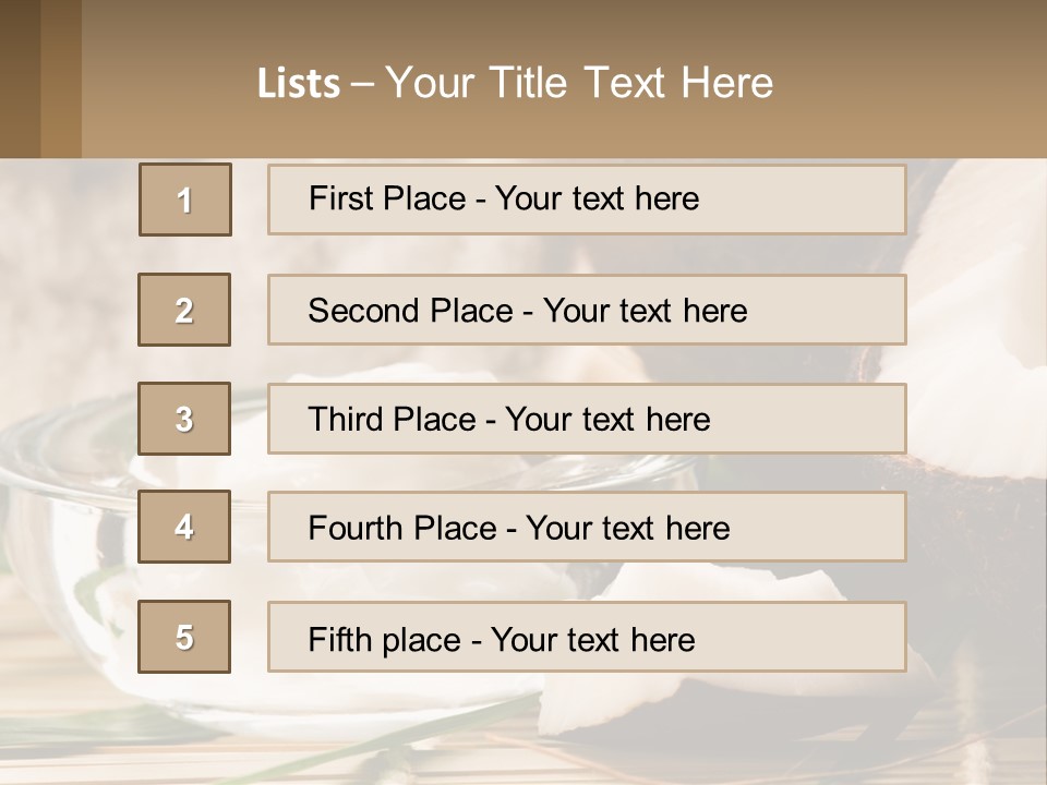 A Bowl Of Coconuts Next To A Cut In Half Coconut PowerPoint Template