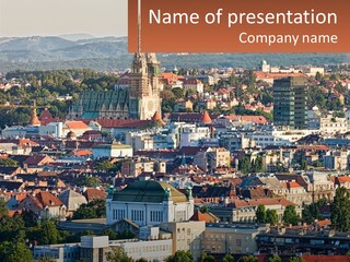 A Picture Of A City With A Church In The Background PowerPoint Template