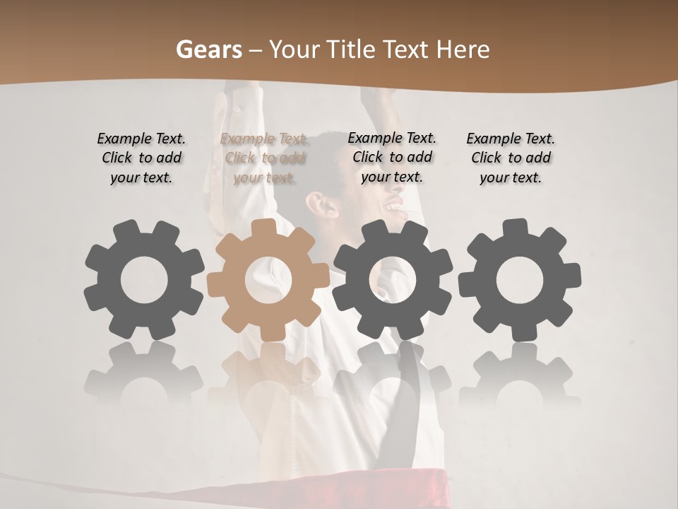 A Man In A Tie Is Holding A Red Ribbon PowerPoint Template