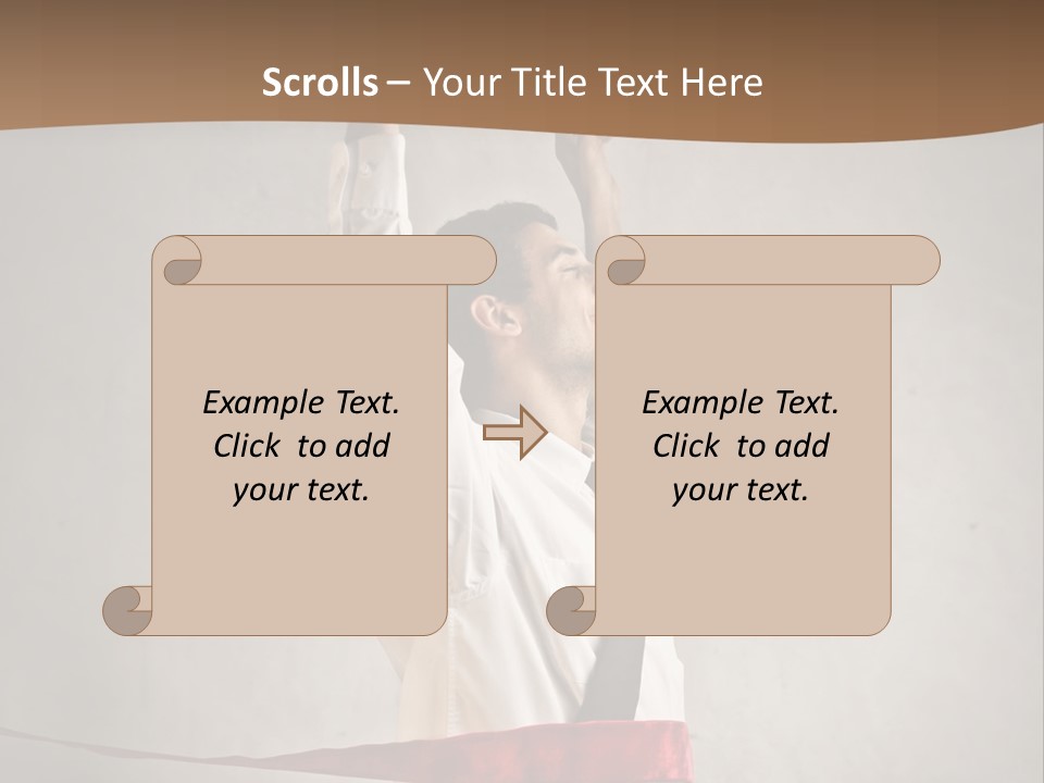 A Man In A Tie Is Holding A Red Ribbon PowerPoint Template