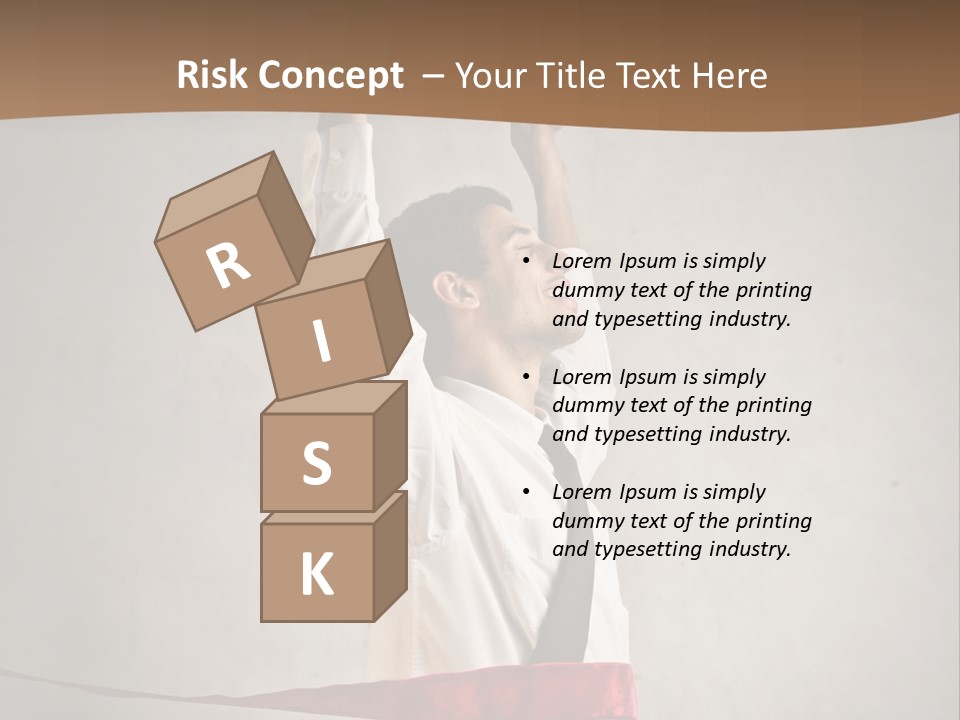 A Man In A Tie Is Holding A Red Ribbon PowerPoint Template